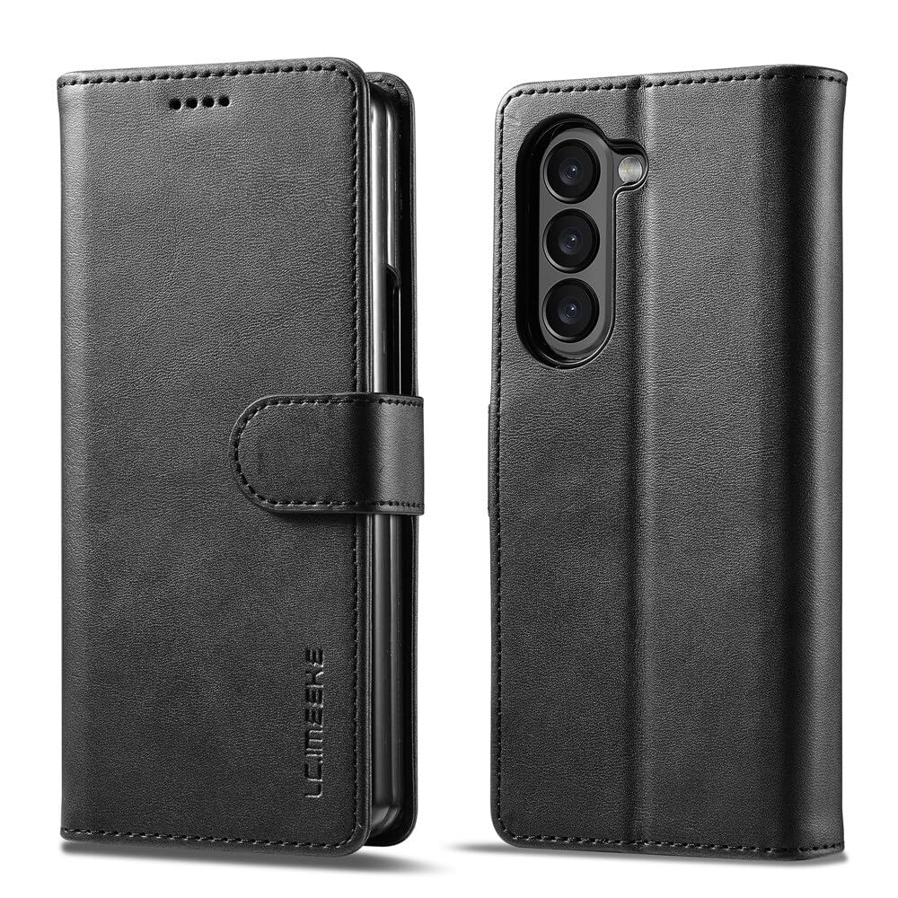 Generic Custodia compatibile con Samsung Galaxy Z Fold 7 (colore: nero) Magnete in pelle portafoglio per carte di credito custodia