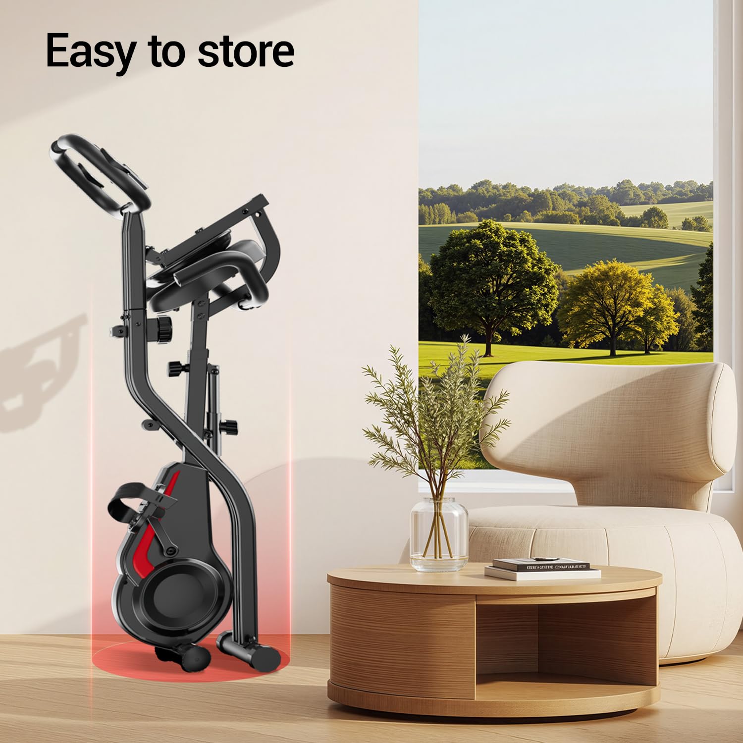 UMAY Velo d appartement pliable, 5-en-1 Velo appartement pliable, équipé d'une résistance silencieuse à 16 niveaux. Vélos d'appartement avec surveillance de la fréquence cardiaque et écran LED