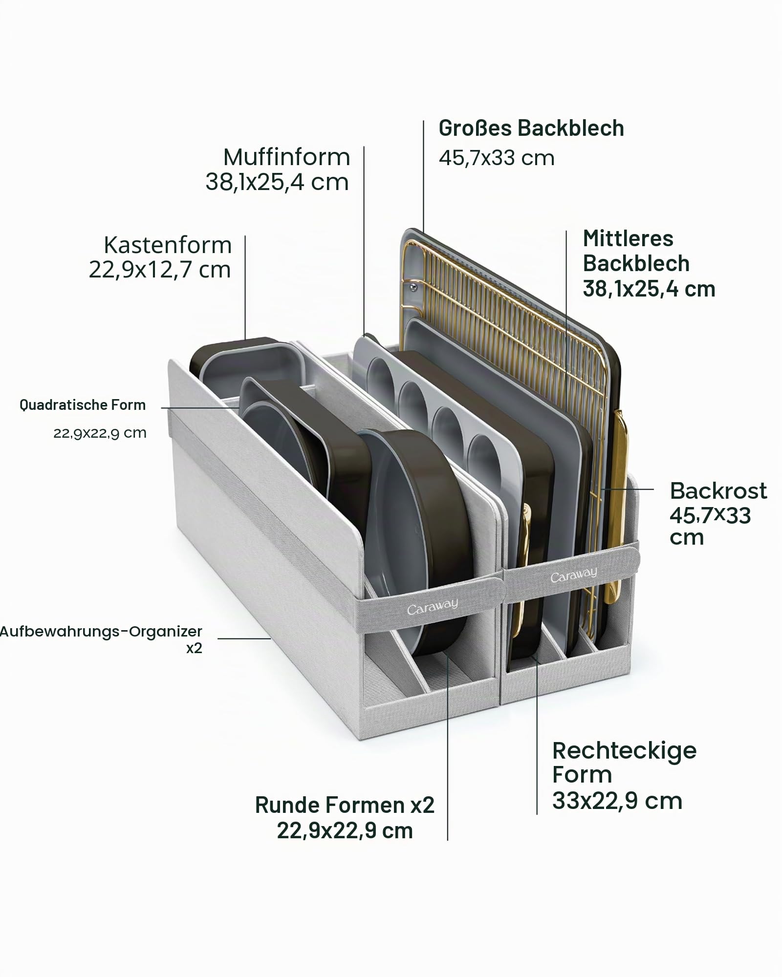 Caraway Antihaft-Keramik-Backformen-Set (11-teilig) – Backbleche, sortierte Backformen, Kühlgitter und Aufbewahrung – aluminisierter Stahlkörper – ungiftig, PTFE- und PFOA-frei – Schwarz