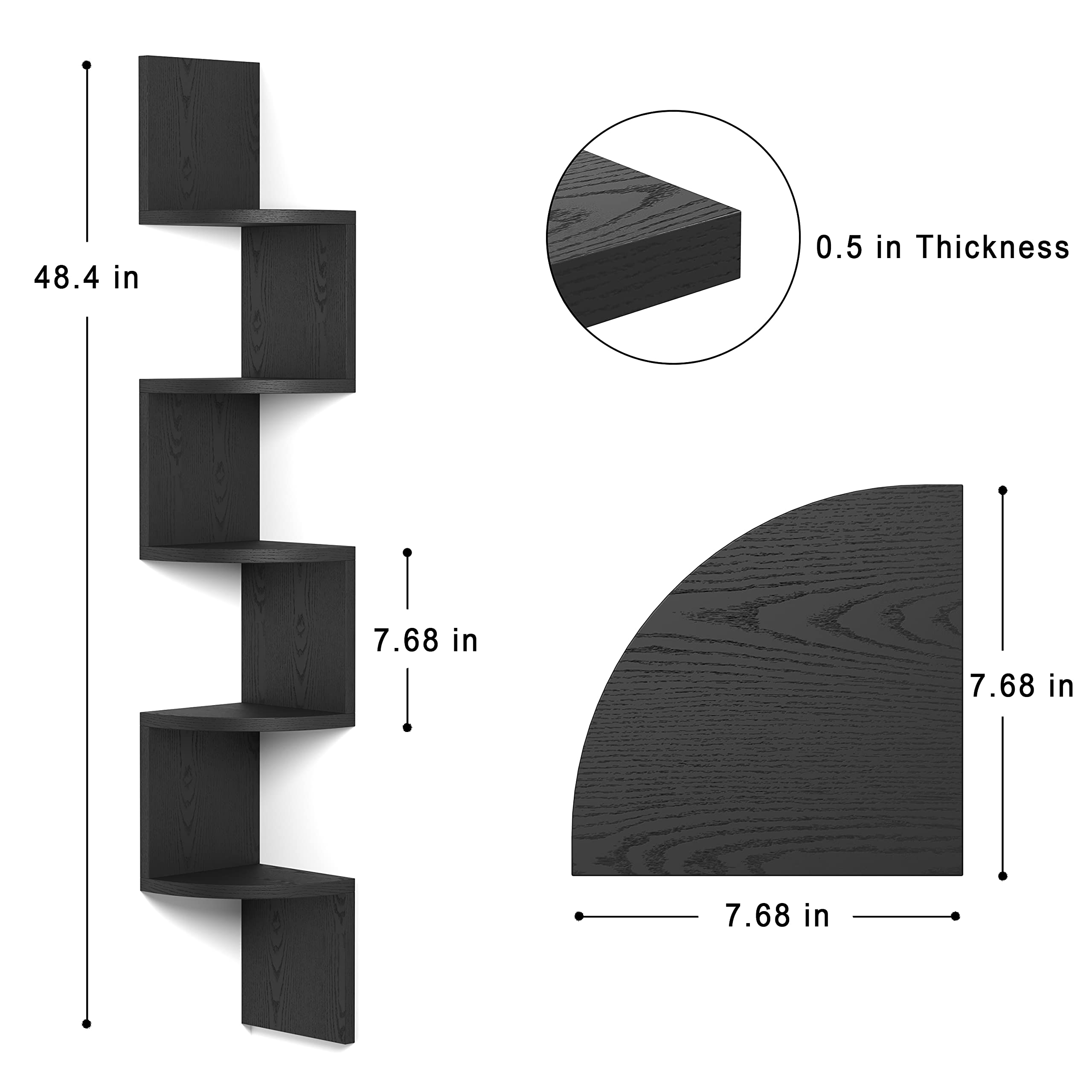 GREENDEW 5Tier Wall Mount Radial Floating Corner Shelf, Wood Display