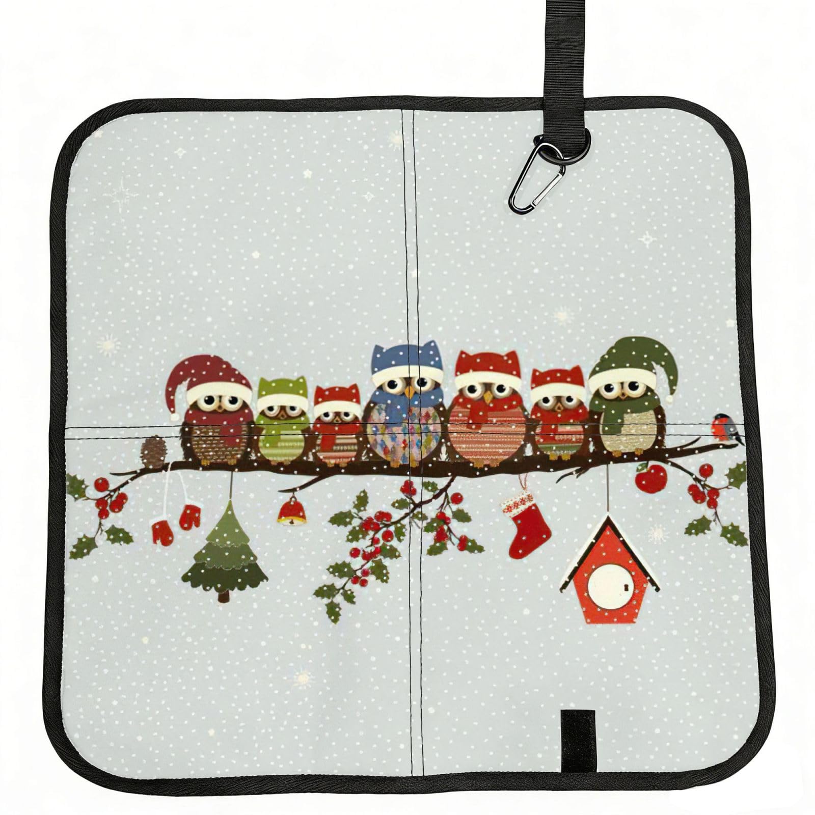 bghdfa Cute Christmas Owls On Branch Print Outdoor Sitting Mat Waterproof Oxford Cloth Seat Cushion Folding Foam Camping Seat For Picnic