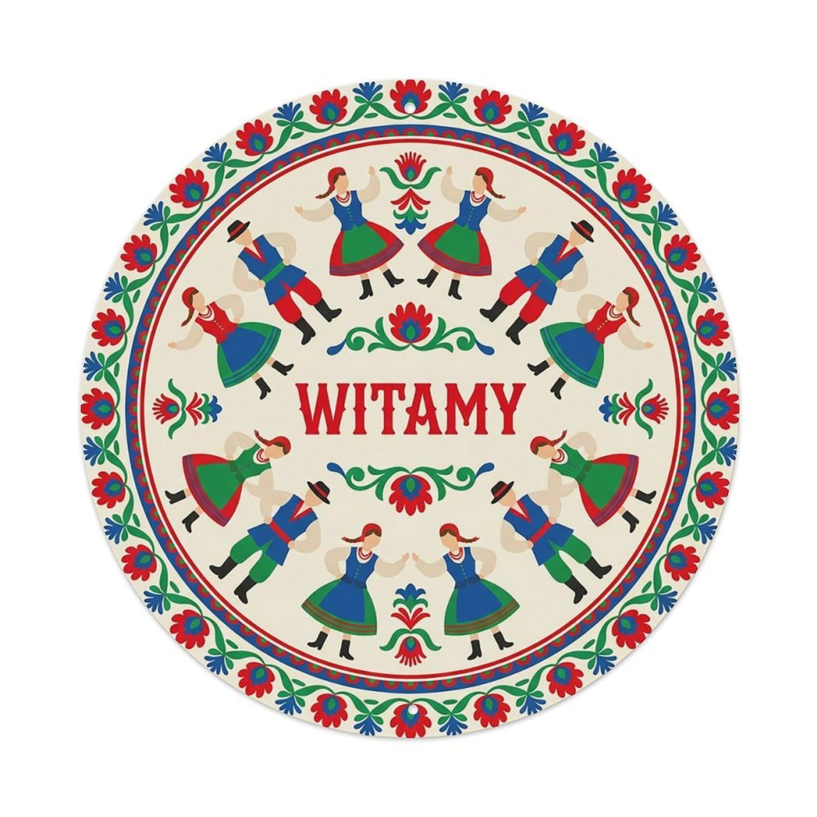 Vintage Polish Folk Art Witamy Welcome Folk Dance Metal Tin Sign