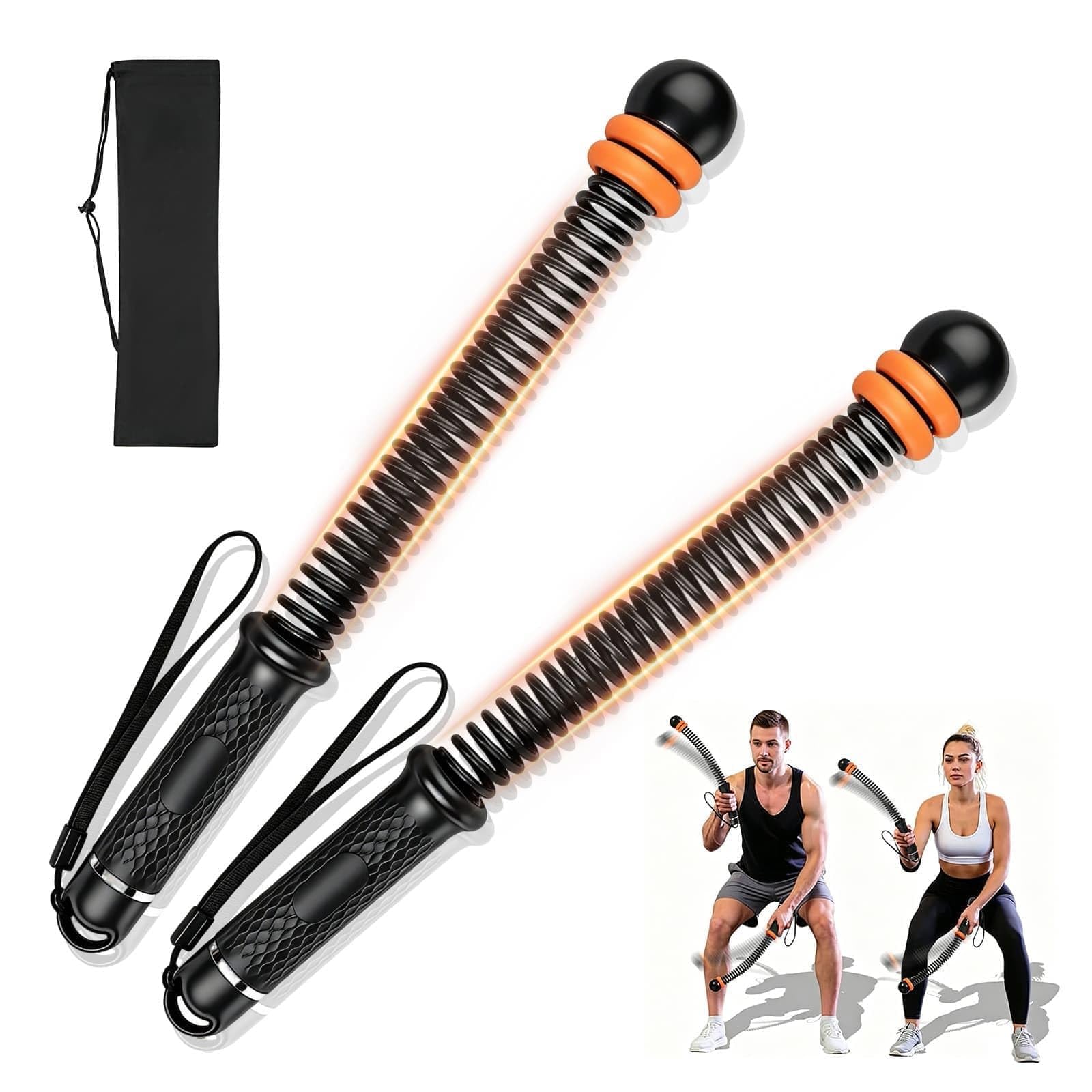 Dyuee Men's Black Upgrade Weighted Ropeless Battle Ropes With Carry Bag 2 Pcs Cordless Training Ropes For Home Gym Quiet & Portable Workout Equipt Low-Impact Strength & Hiit For & Wo (Black)