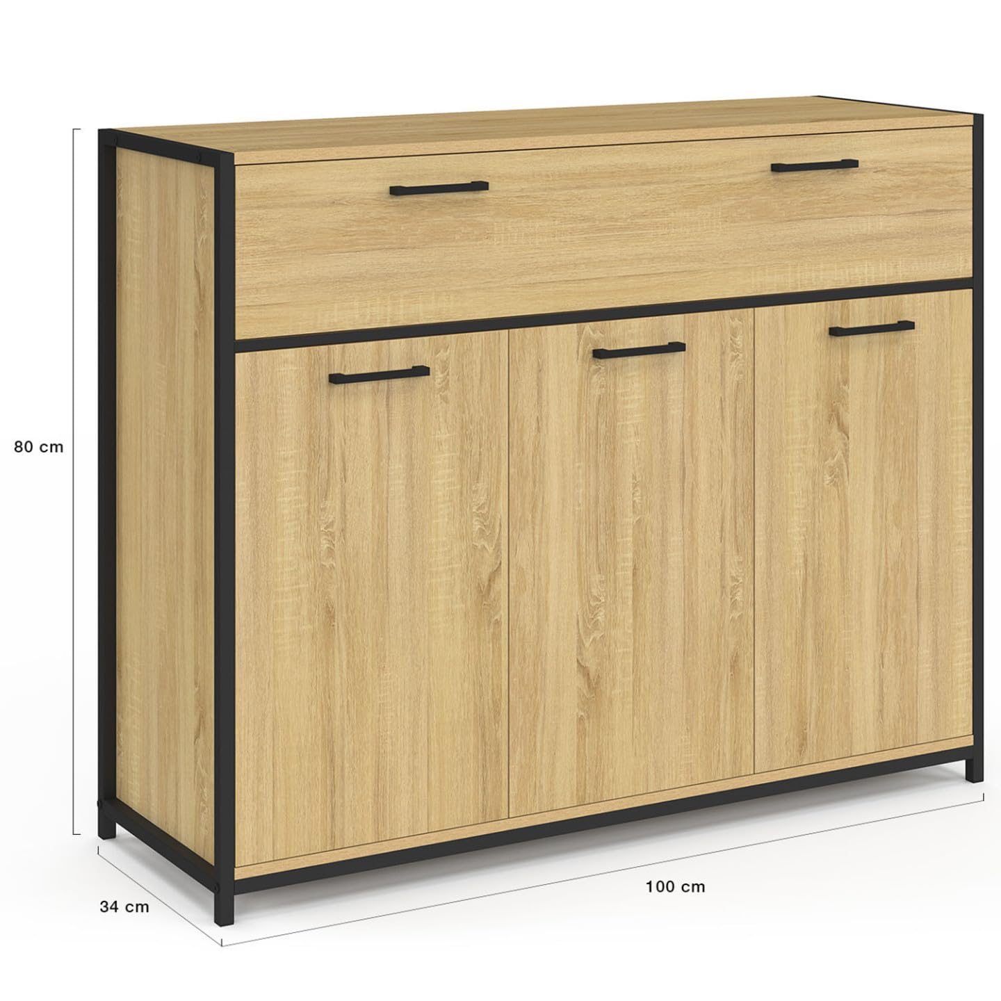 IDMarket - Buffet 100 cm Detroit 3 Portes et 1 tiroir Design Industriel