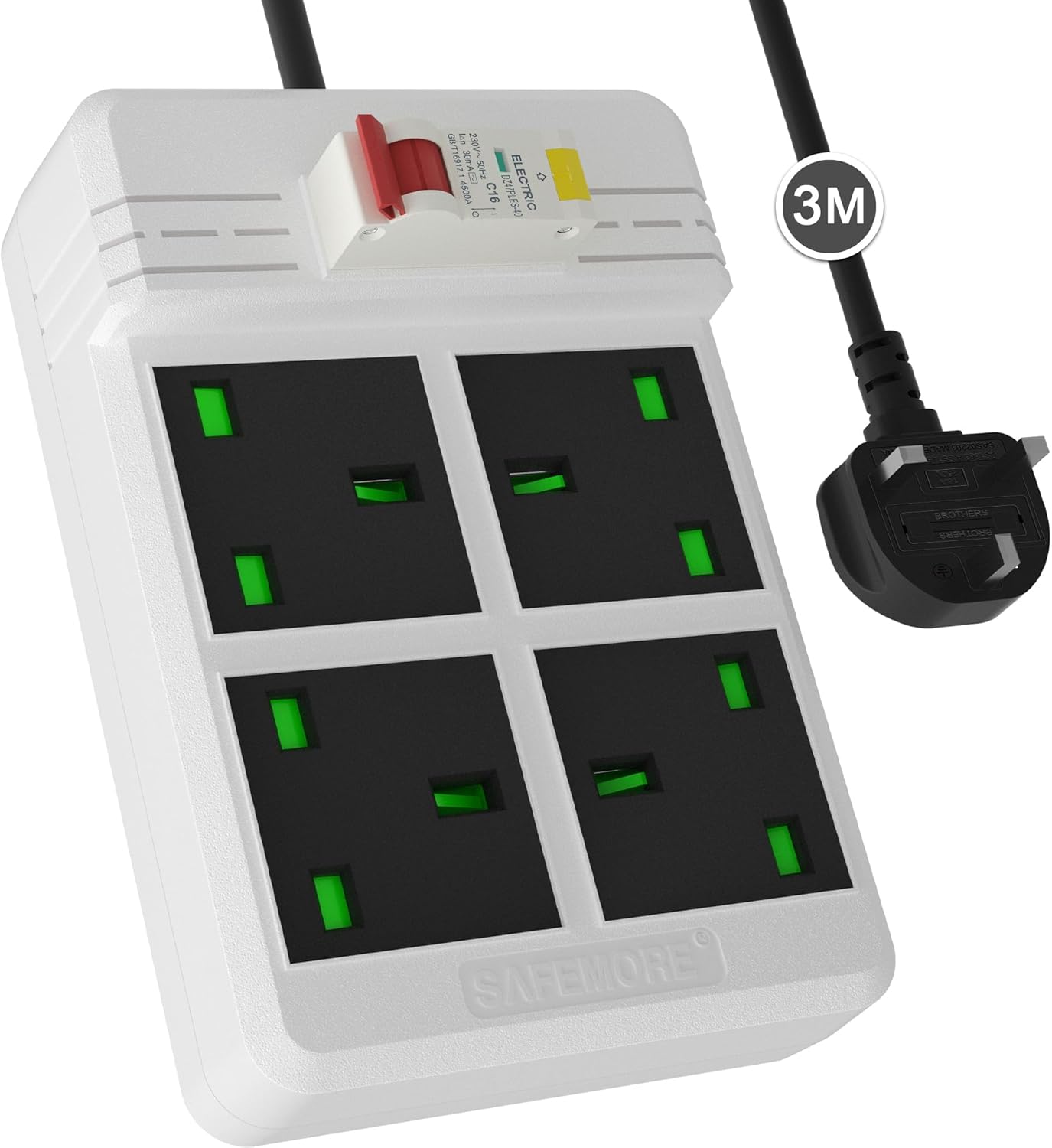 SAFEMORE RCD Extension Lead GFCI Surge Protected Extension Lead, 3M