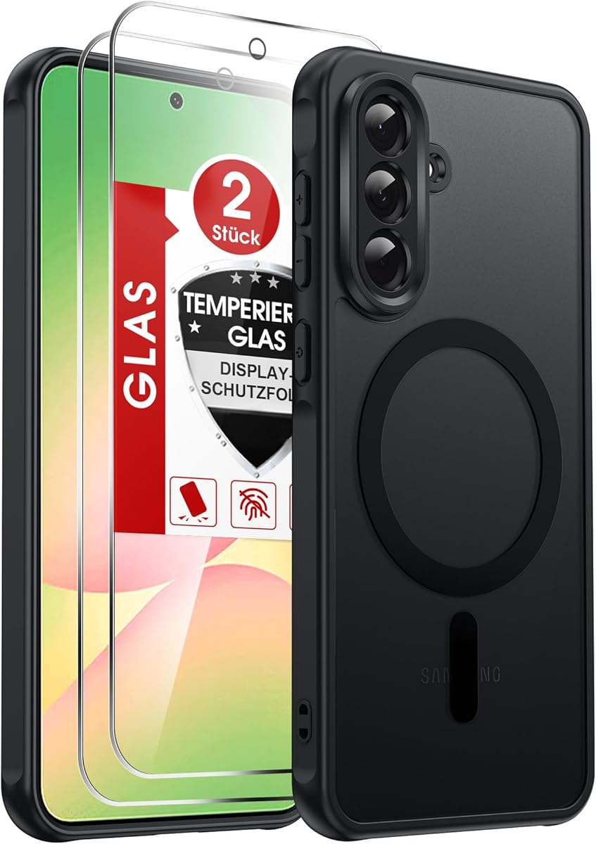 LeYi Handyhülle für Samsung Galaxy A56 5G Hülle für Panzerglas 2X mit Magsafe Kameraschutz Ultra Dünn, Slim Magnetisch Schutzhülle, Matt Transluzent Phone Case A 56 5 G 256gb- Schwarz