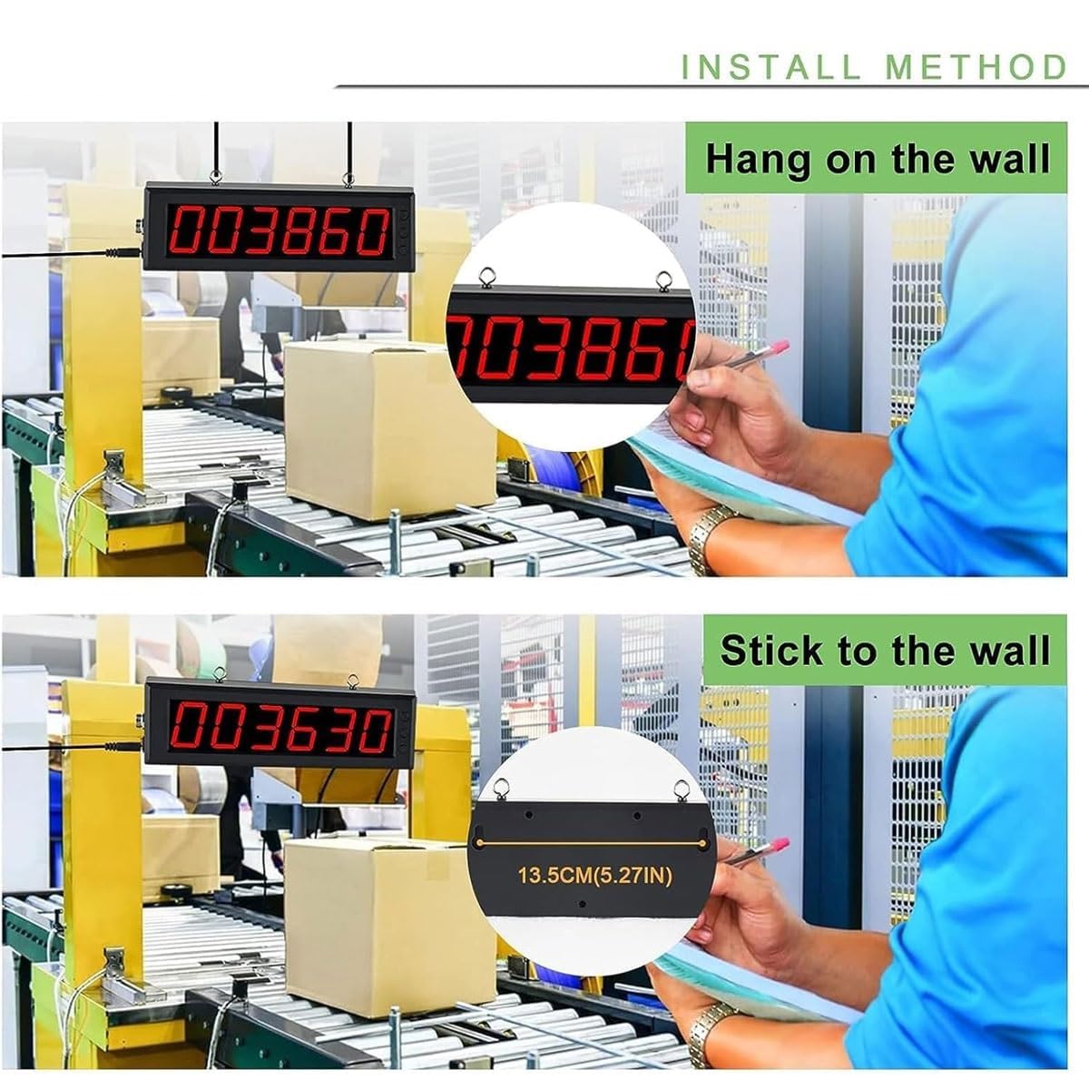 Contador digital LED con pantalla de 6 dígitos, cuenta hasta 999999, distancia de inducción ajustable de 70 cm para cinta transportadora y línea de producción