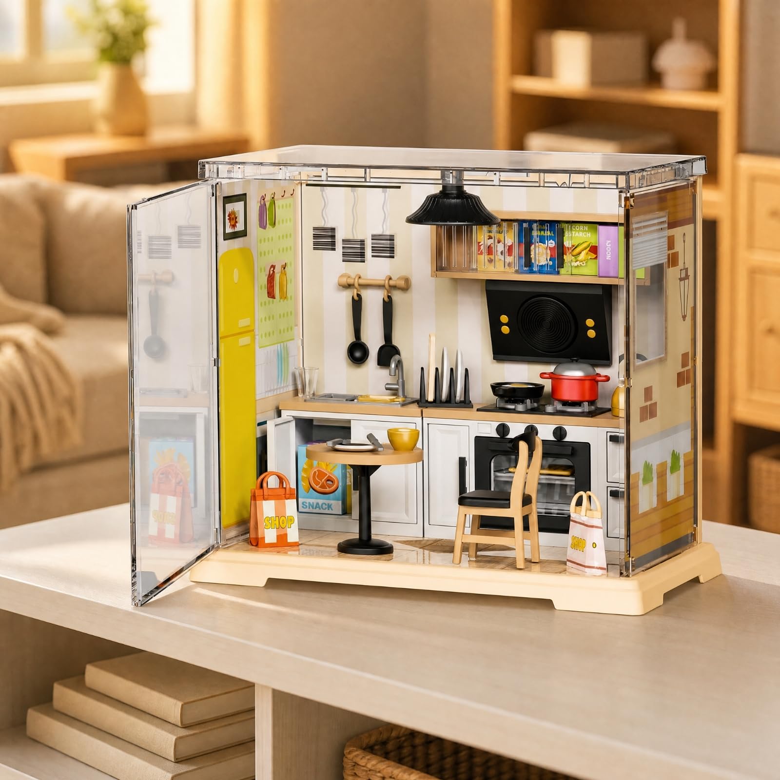 Juguete Montaje Cocina Miniatura Educativo Escena Cocina en Miniatura con Puerta Abatible Artesanía para Manualidas Manualidas