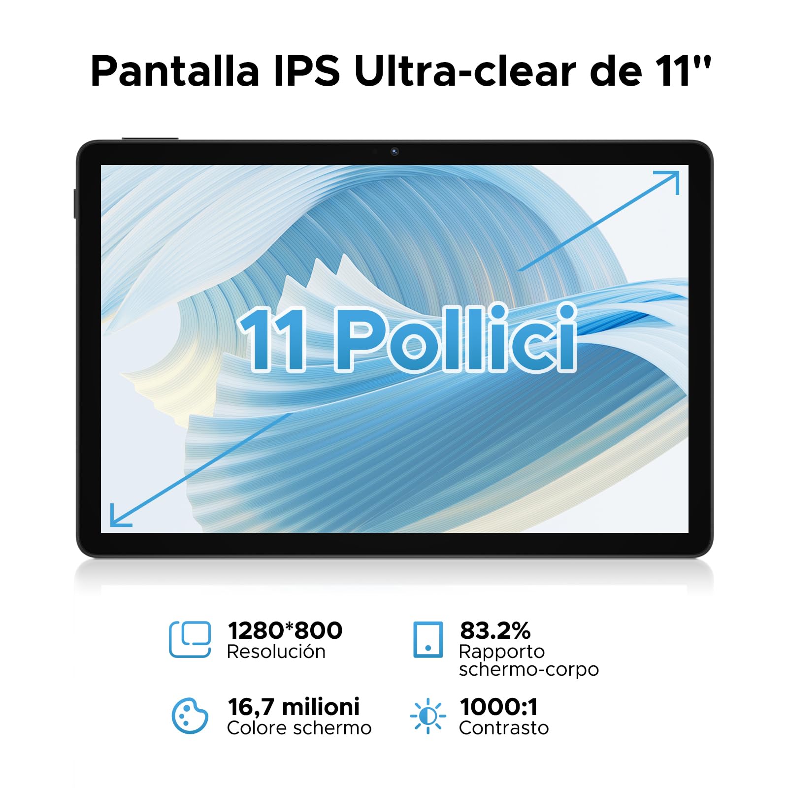 DOOGEE U11 Android 16 Tablet 11 Pollici, 16GB+128GB/2TB TF Tablet con Tastiera, 90Hz, 8580mAh, 7.9mm Thin, Unisoc T7200 Octa Core/13MP/Widevine L1/Face ID, Tablets con Penna & Mouse & Case - Blu