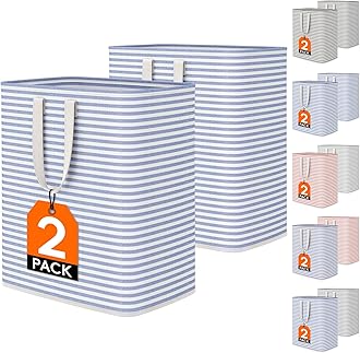 Lifewit 100L Freestanding Laundry Hamper, Collapsible Waterproof Large Laundry Basket with Easy Carry Extended Handles for Clothes, Towels, Toys, Blue, 2 Packs