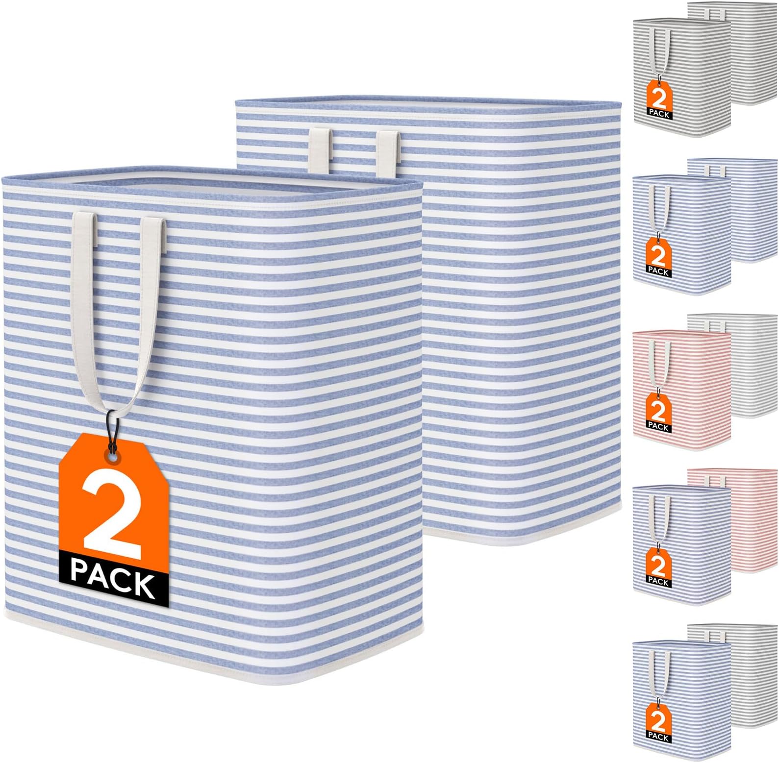 100L Freestanding Laundry Hamper, Collapsible Waterproof Large Laundry Basket with Easy Carry Extended Handles for Clothes, Towels, Toys, Blue, 2 Packs