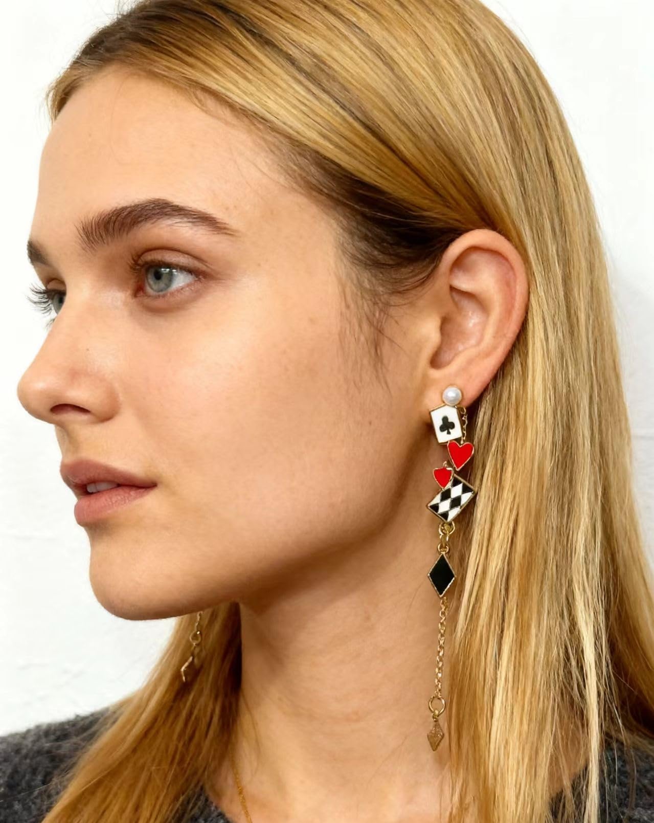 Unique Poker Earrings for Women Creative Playing Cards Ace Hearts Clock Funny Long Dangle Earrings Gambling Casino Jewelry Gifts