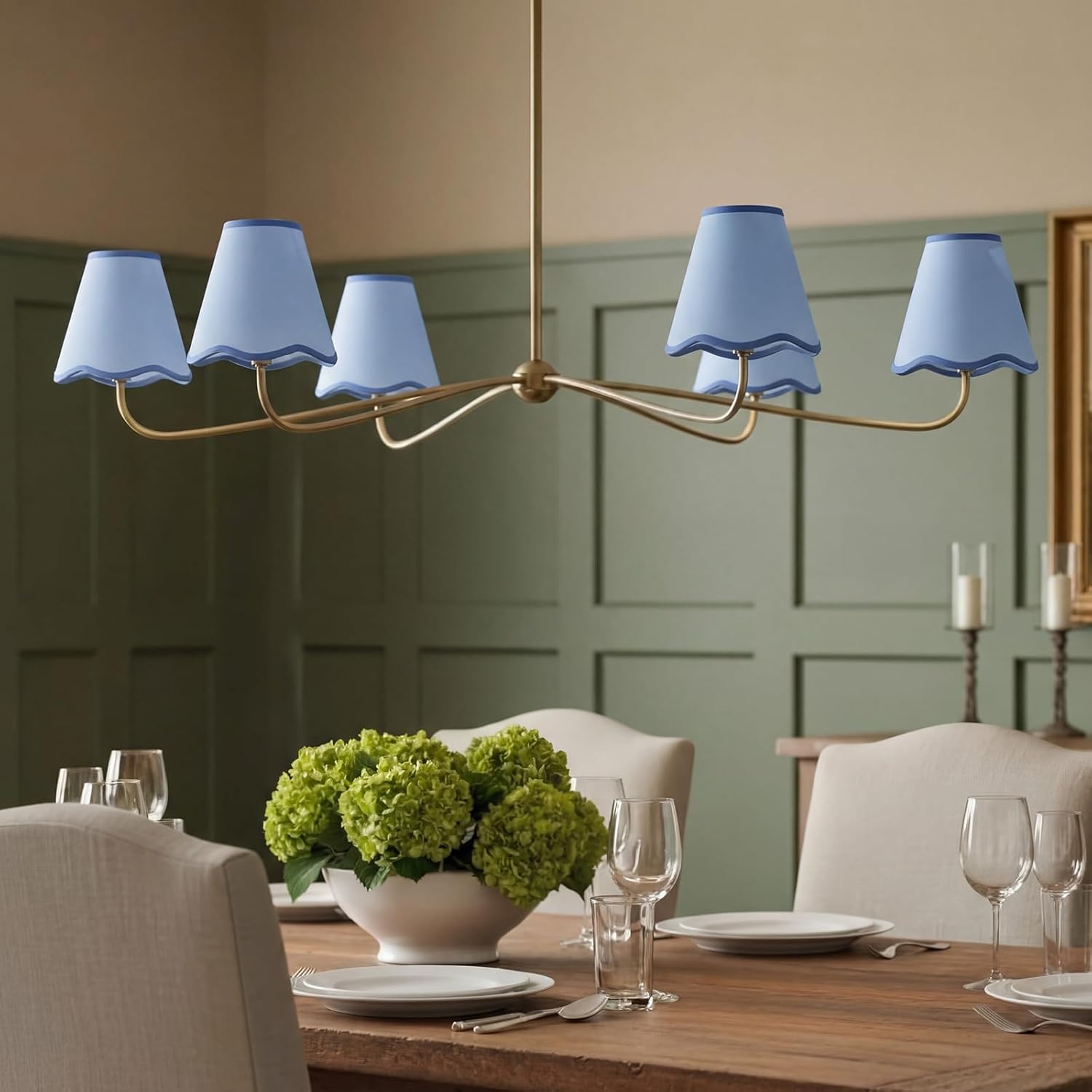 VIHOSE 6 Pack Chandelier Lamp Shades Mini Scalloped Bell Shade With Petal Edges 2.9" Top x 5.9" Bottom x 5.1"High Fabric Lampshade Clip On Bulb For Table Wall Living Room Bedroom Easy Assembly (Blue)