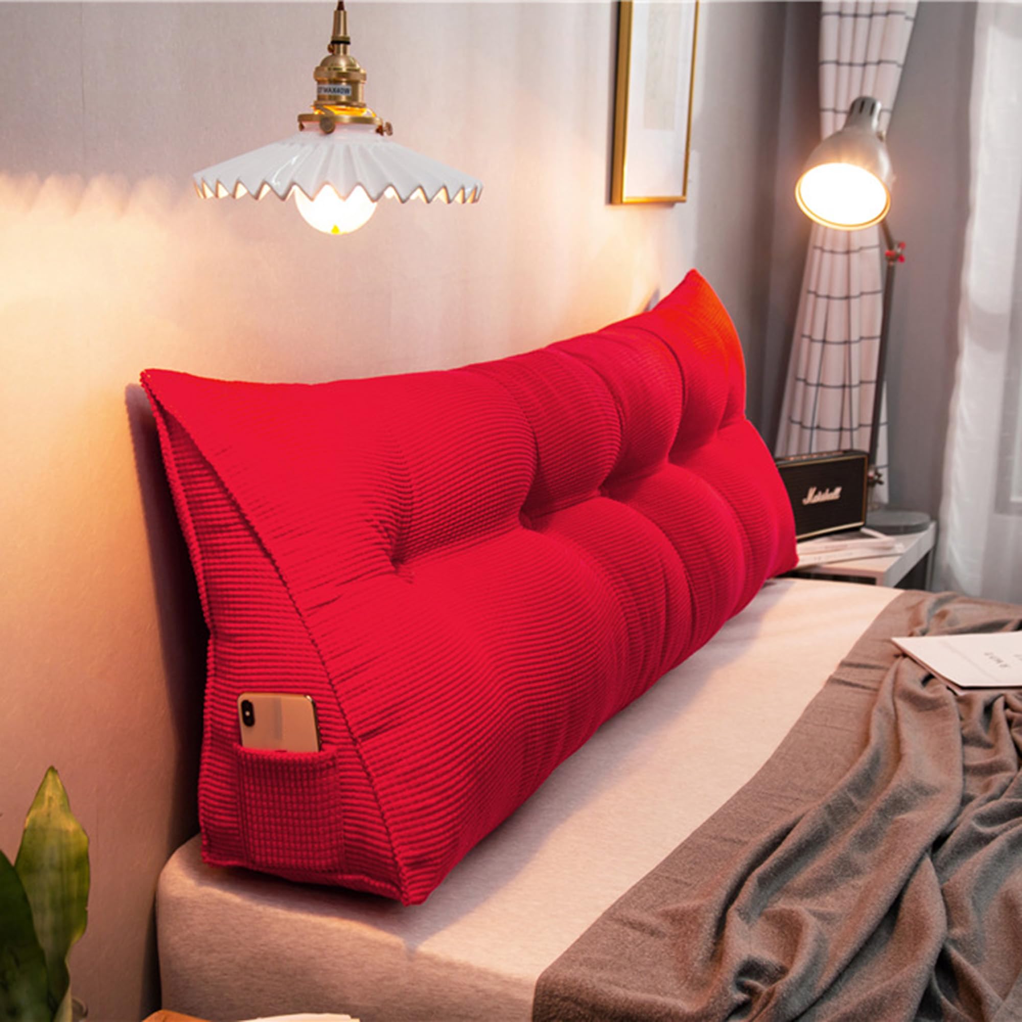 XIEMINLE Reading Backrest Cushion Triangular Headboard Cushion, King Size Wedge Pillows Backrest Support Cushion, Lumbar Bed Pillow for Bed Sofa Rest Book Reading,150 * 50 * 25cm,Red