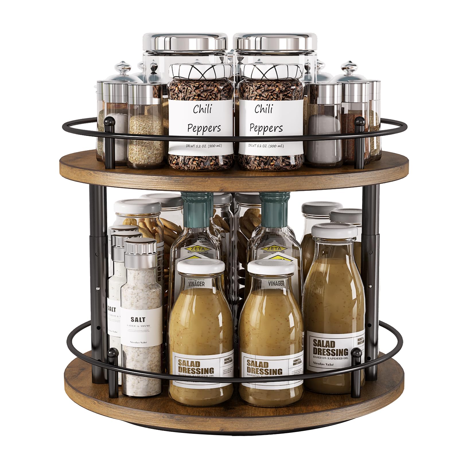 2 Tier Lazy Susan Organizer,2-Tier Spinning Spice Rack with Stable Carousel Base &amp; 4 Height Settings for Cupboard Kitchen Countertop Dining Table Cupboard (Two-Ply(Round))