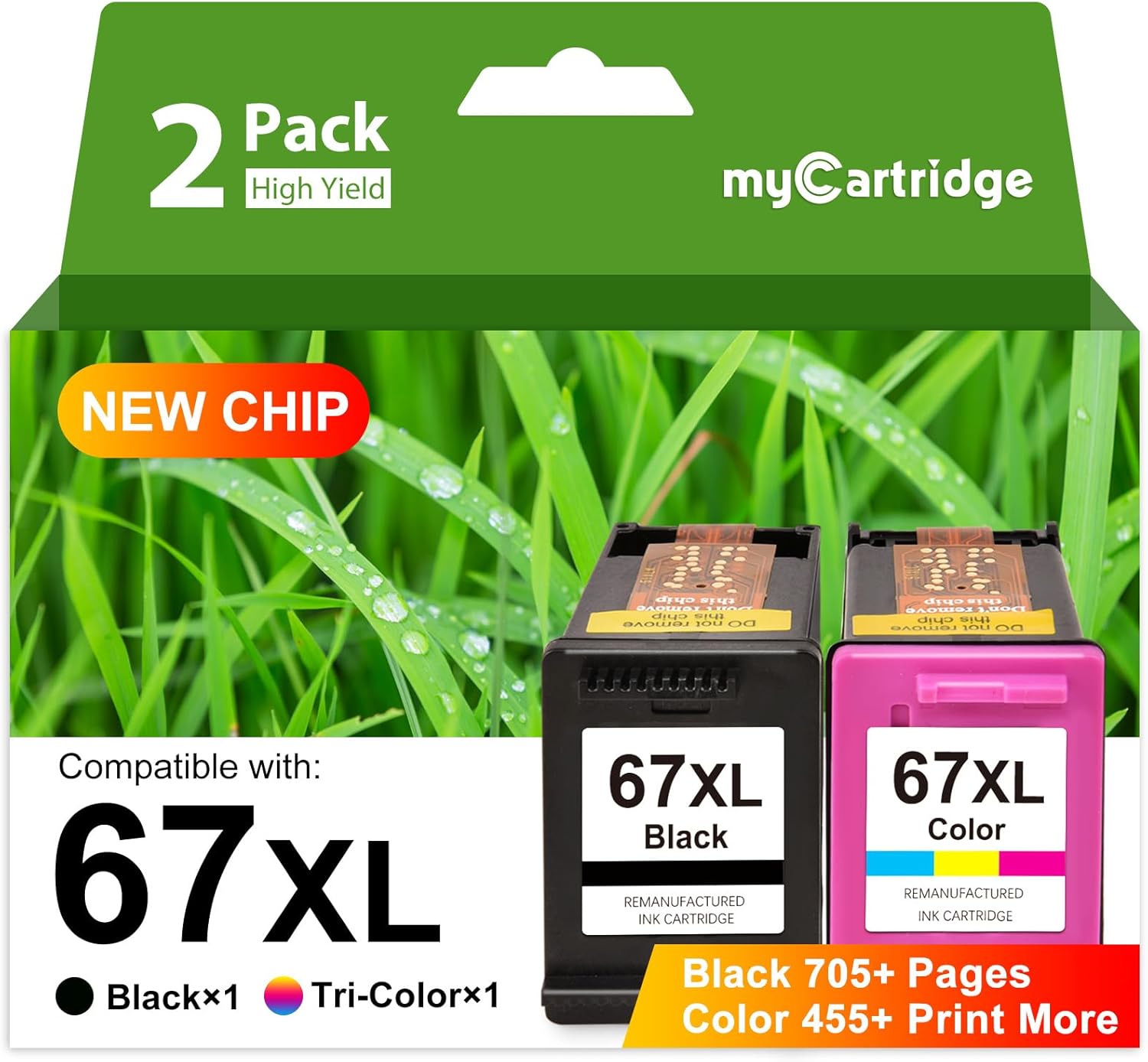 myCartridge 67XL Ink Cartridges Combo Pack Remanufactured for HP Printer Ink 67 Compatible with HP Envy 6000 6055e 6455e DeskJet 2700 2700e 4200e 2755e 4155e 4155e 4100 4100e 2755 Printer,2 Pack