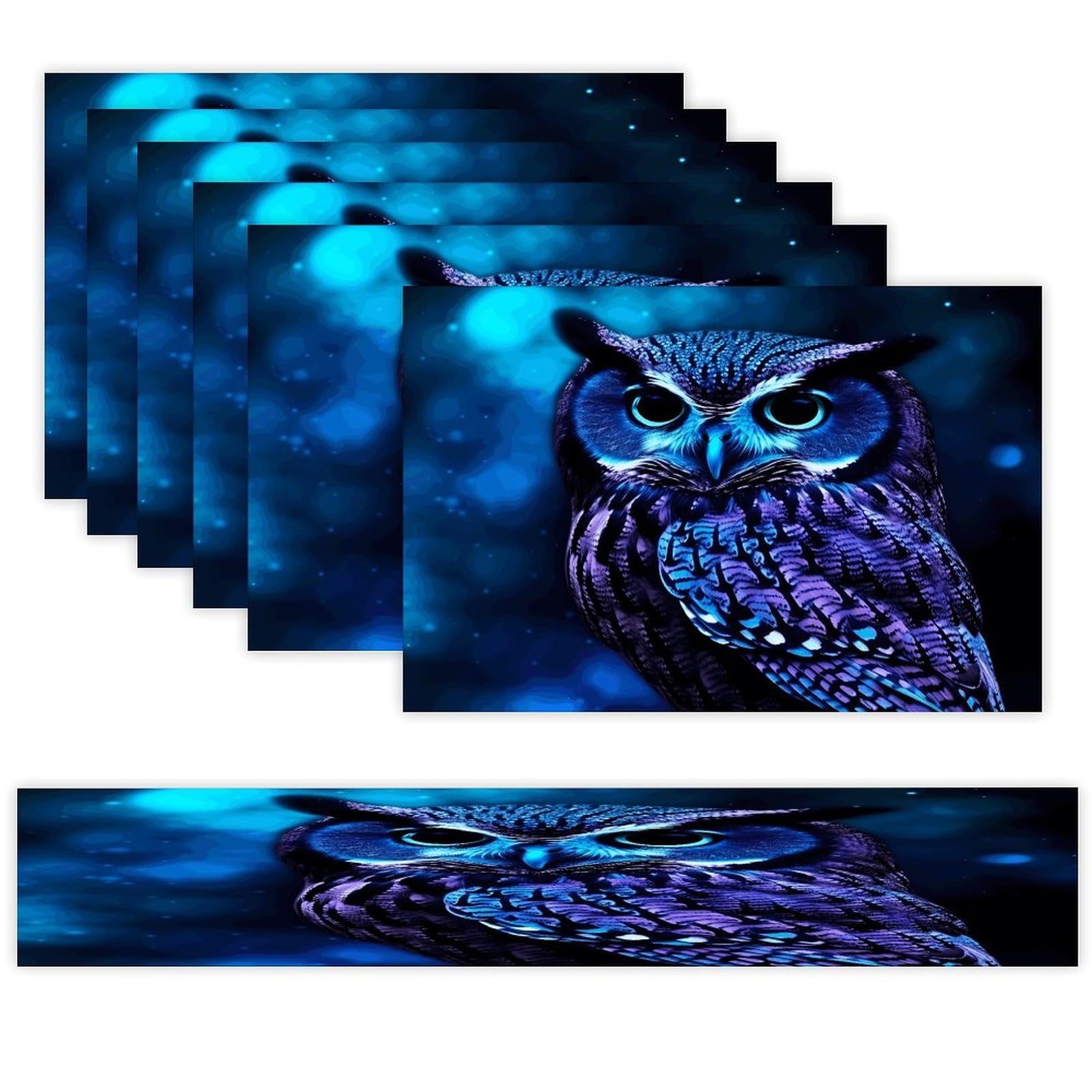Blue Owl Table Runner and Placemats Set of 6 Heat Resistant Table Runner Place Mats Modern Cloth Table Mat Washable Linen Placemat Festive Reusable Set