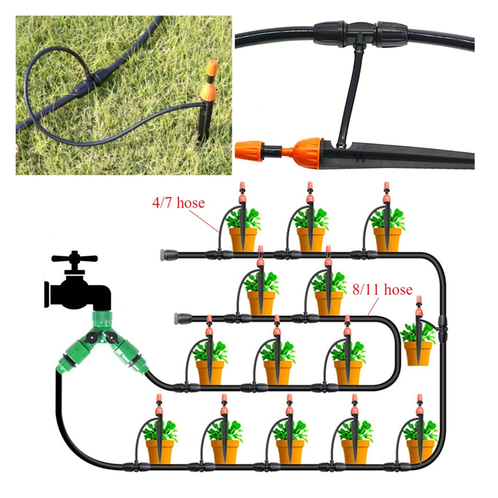 Zestaw do nawadniania kropelkowego 5-30 m 8/11 mm wąż do nawadniania ogrodu wąż do nawadniania kropelkowego z czarną zatyczką końcową (kolor: 20 m)