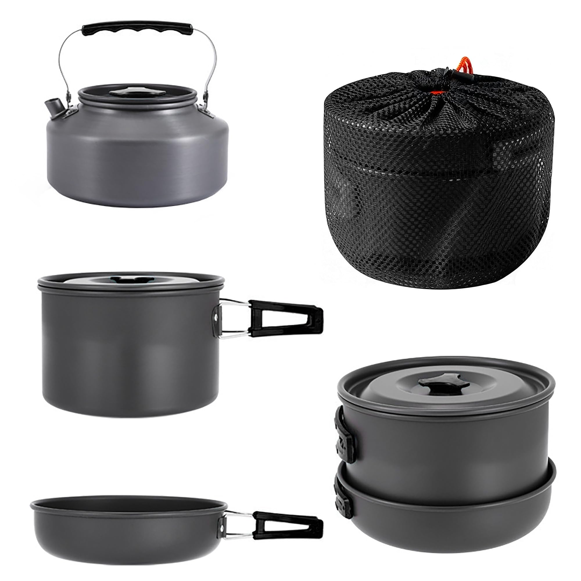 aiGear Camping Cooking Set Cookware Mess Kit with Storage Bag Pot Pan and Teapot Set Camping Accessories for Outdoor Camping Hiking Picnic Portable