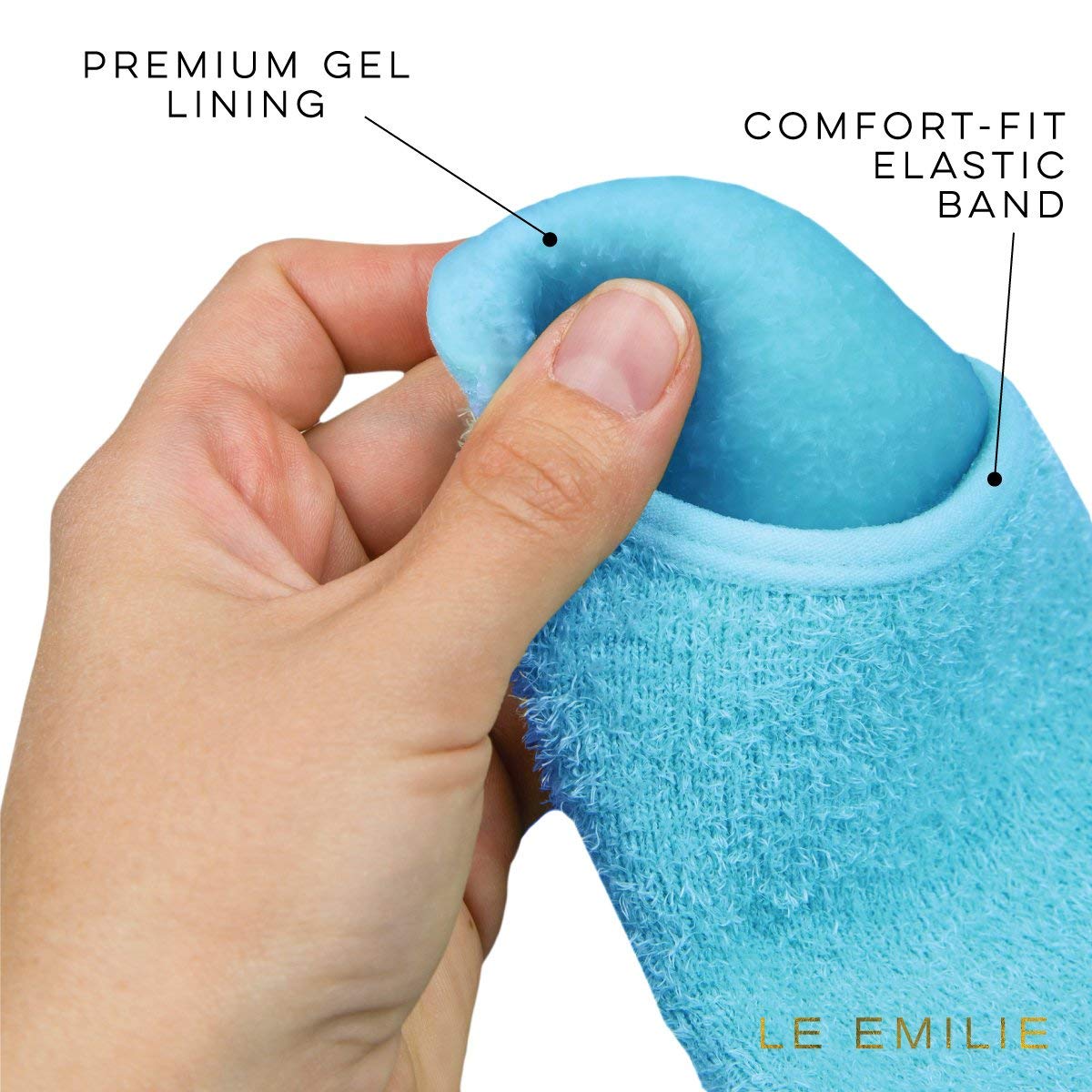 LE EMILIE 5 Toe Moisturizing Gel Socks | Perfect for Healing Dry Cracked Heels and Feet | Infused with Aromatherapy Blend of Lavender and Jojoba Oil | 1 Pair, BLUE : Beauty & Personal Care