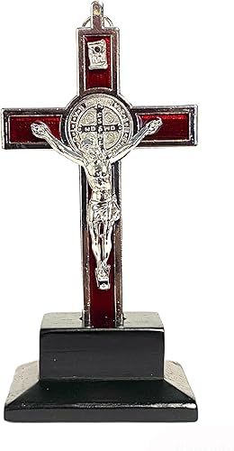 Medalla de San Benito Jesucristo de pie con incrustaciones rojas esmaltadas Crucifijo Crucifijo negro