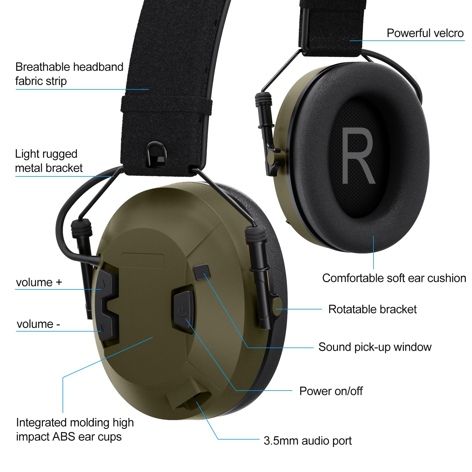 Taktyczny zestaw słuchawkowy walkie talkie, polowanie, strzelanie, airsoft, mikrofon Ptt, Boom, aktywny odbiór dźwięku, słuchawki radiowe z redukcją szumów, do RT68 H-777 RA89 RA79 UV-5R 5RM