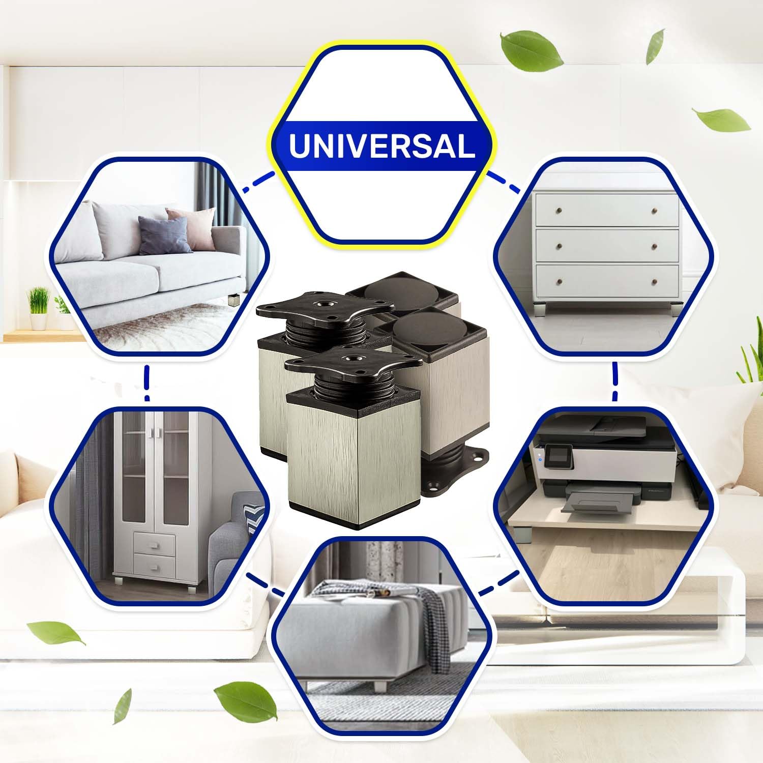 MONTERAL 4 Pieces Adjustable Furniture Legs 60 mm Extendable to 67 mm Profile 40x40 mm - Image 3
