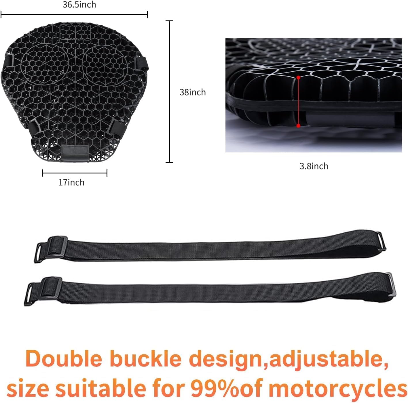Gel Sitzkissen Motorrad für Suzuki V-Strom 800 2023-2024, Structure En Nid D'Abeille 3D Weich Und Hochelastisch Weich Und Hochelastisch Motorrad Sitzpolster