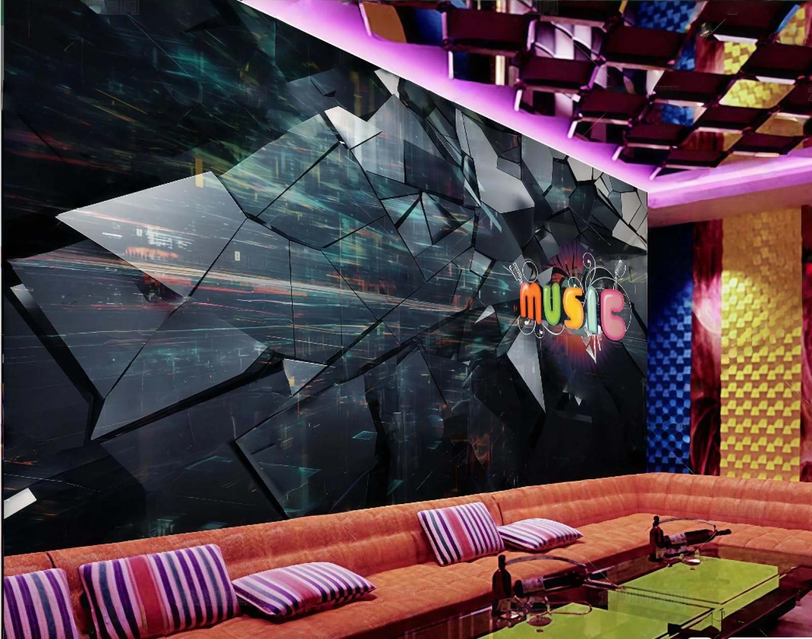 rskjdghshd Wallpaper Cool Black Three-Dimensional Muisc Theme Nightclub Bar Western Restaurant Background Wall Mural Afternoon Tea Coffee Shop Wallpaper,3D,300x210cm