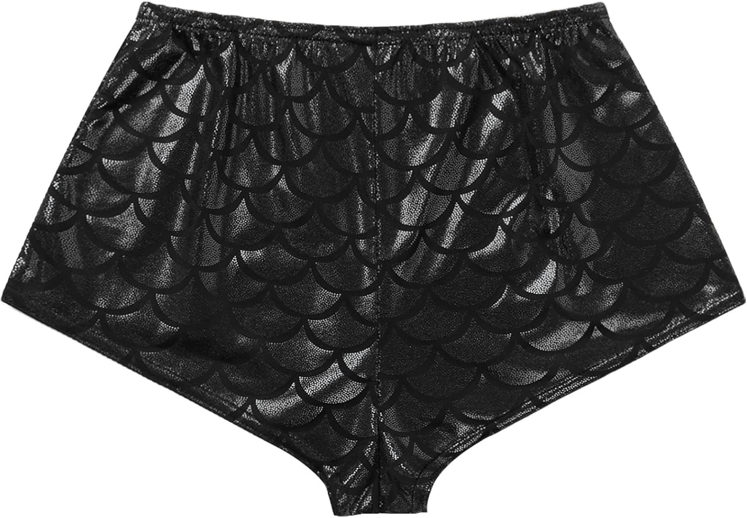 Women Shiny Fish Scale Rave Booty Shorts Dance Bottom Short Micro Hot Pants Festival Clubwear Black One Size