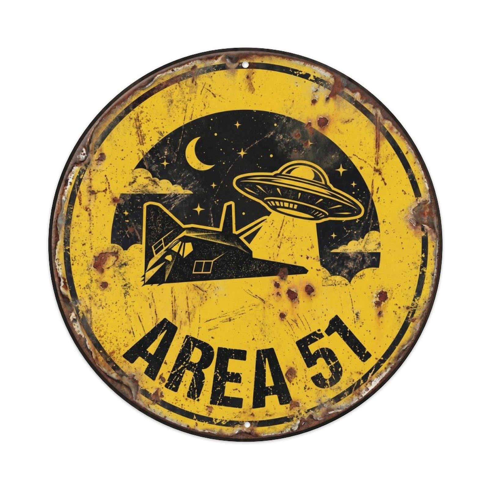 Vintage Alien Area 51 Stealth Mission Metal Tin Sign Plaque Wall Decor for Cafe, Club, Garden Round Metal Poster 8x8Inch