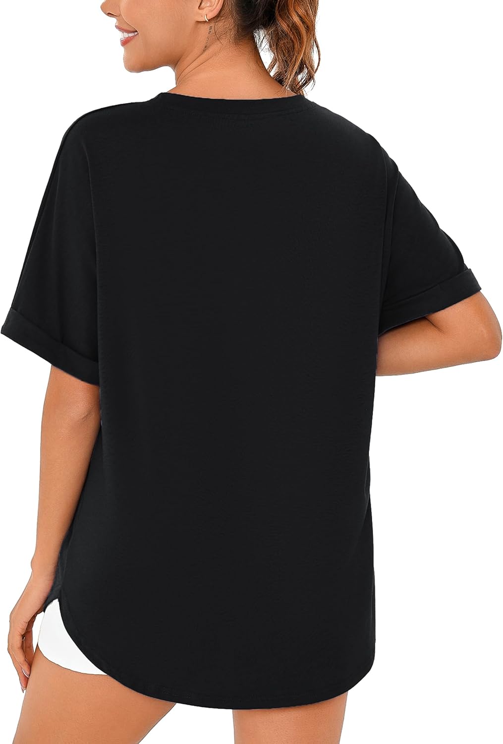 Totatuit Women Oversized Tshirts Casual Crew Neck Rolled Short Sleeve Basic Tee Shirts Cute Loose Summer Tops Workout Clothes - Image 5