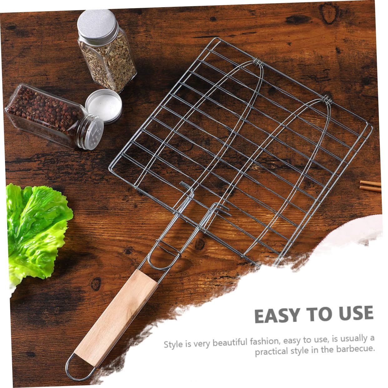 BESTonZON Fischgrillkorb zum Einfachen Wenden von Fisch und Gemüse 2 Stück aus Edelstahl mit Holzgriff Leicht und Praktisch für Outdoor Camping und Picknick