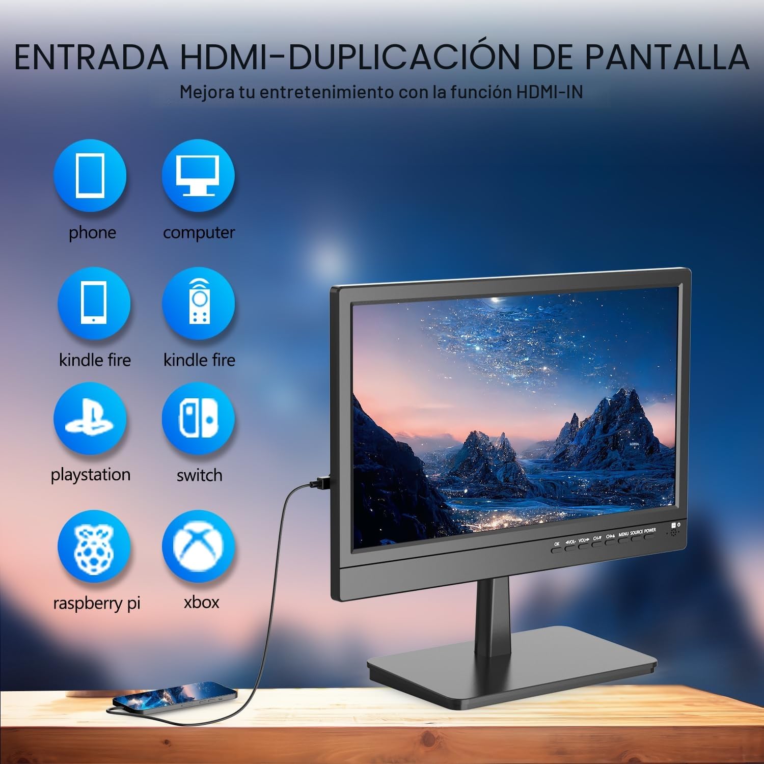 ZOSHING 14" 1080P Screen TV,14 Pulgadas pequeña Televisores con Recepción freeview y Antena,AC-cambios/DC-12V,HDMI USB y VGA Puertos de Entrada para Camper/Monitores/cocinas