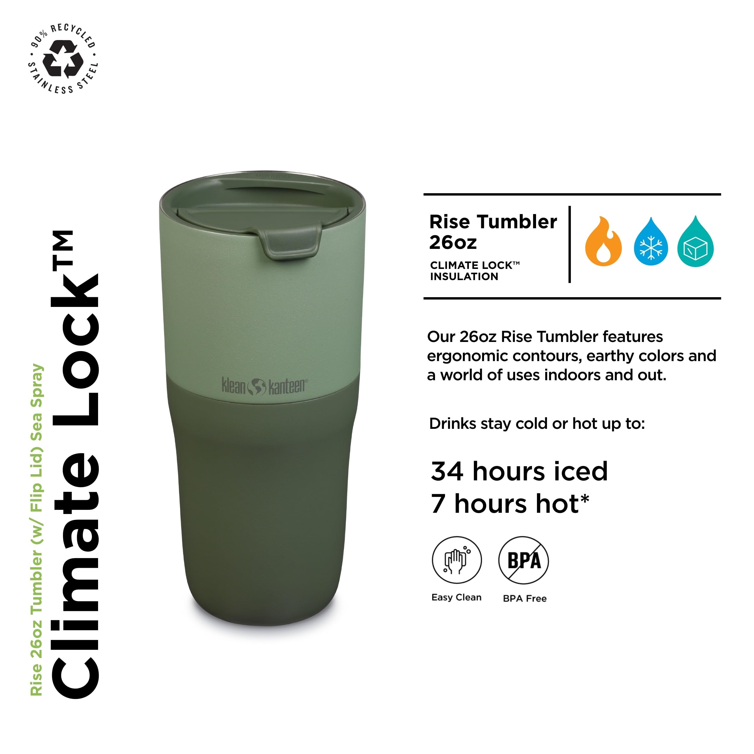 Stainless Steel Thermos Mug Klean Kanteen Rise 26oz Tumbler (w/ Flip Lid) - Sea Spray 768 ml - Ski a Bike Centrum Radotín