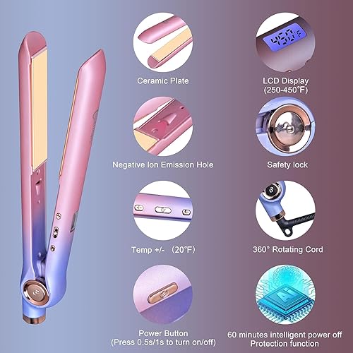 Miniatura 2 de EDUEE Hair Straightener and Curler 2 in 1, Nano Titanium Ceramic Flat Iron with Argan Oil, Ionic Protect Hair,Curling Iron 1 inch, 25 Kinds of Temp