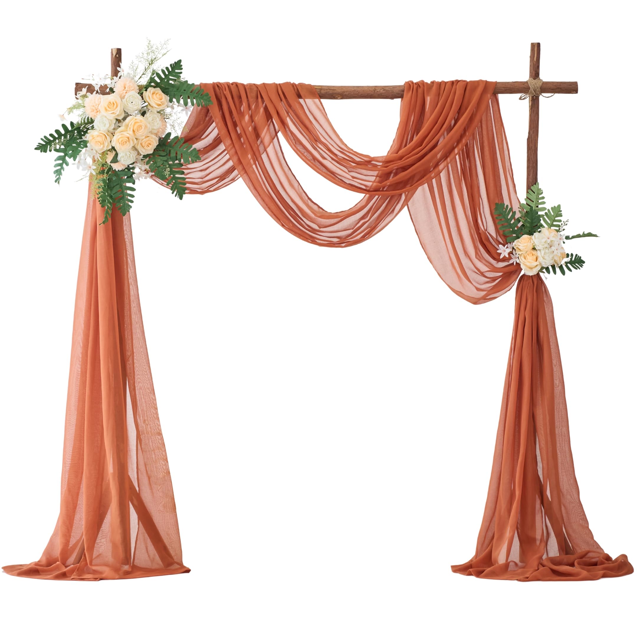 VOILYBIRD Terracotta 20 Feet Gauze Wedding Arch Draping Fabric, 2 Panels Cheesecloth Ceiling Drapes for Wedding Ceremony Party Bridal Decoration