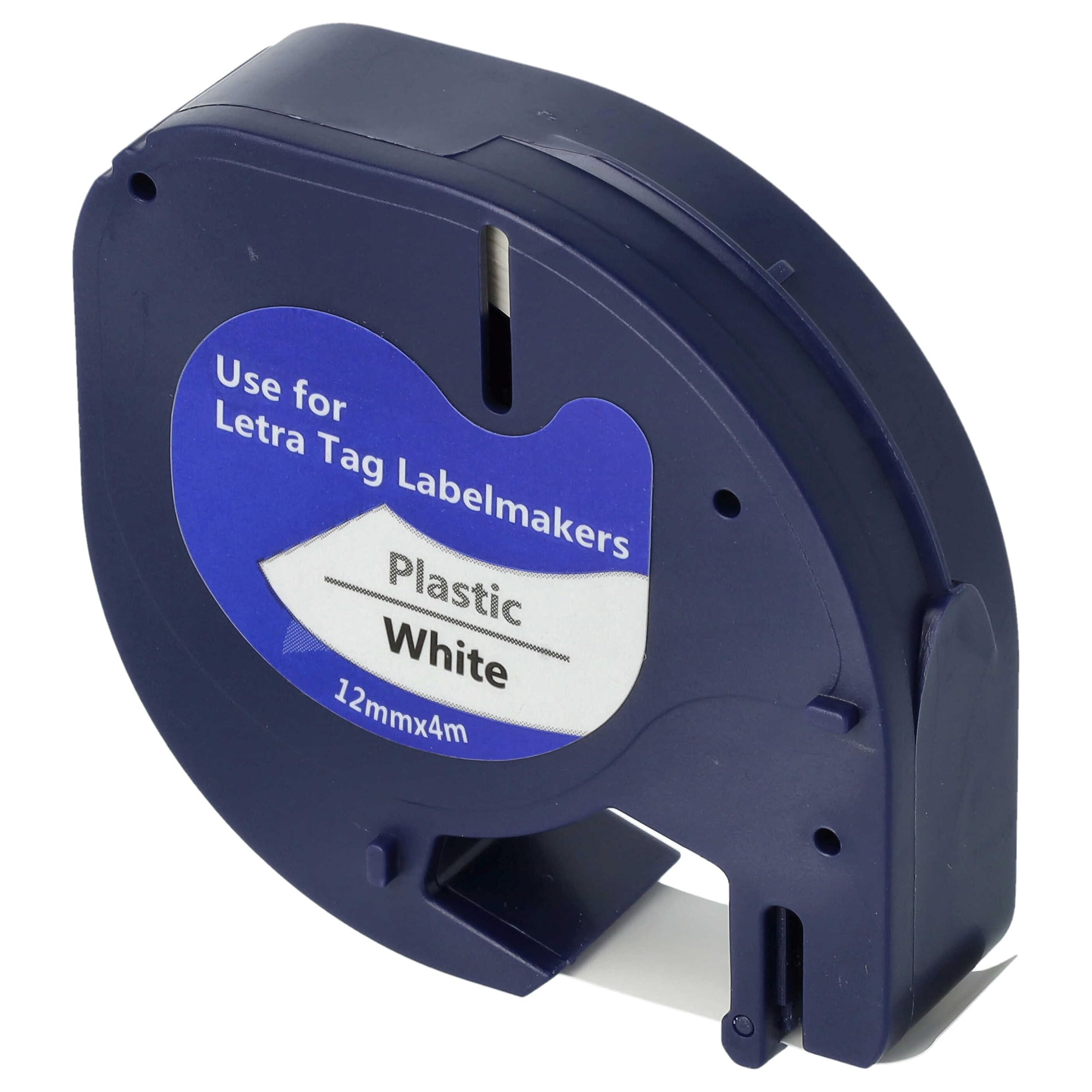 vhbw 10x Schriftband-Kassette Plastik kompatibel mit Dymo LetraTag LT-100H | LT-100T, QX50, XR, 200B Etiketten-Drucker 4m x 12mm Schwarz auf Weiß