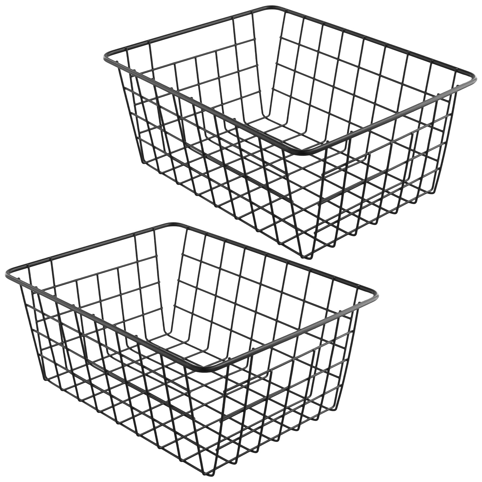 Pingeui Black 2 Pack Metal Wire Storage Baskets, 28X22x12cm Wire Basket Freezer Storage Organizer Pantry With Handles For Kitchen Cabinet, Pantry, Closet, Bedroom, Bathroom