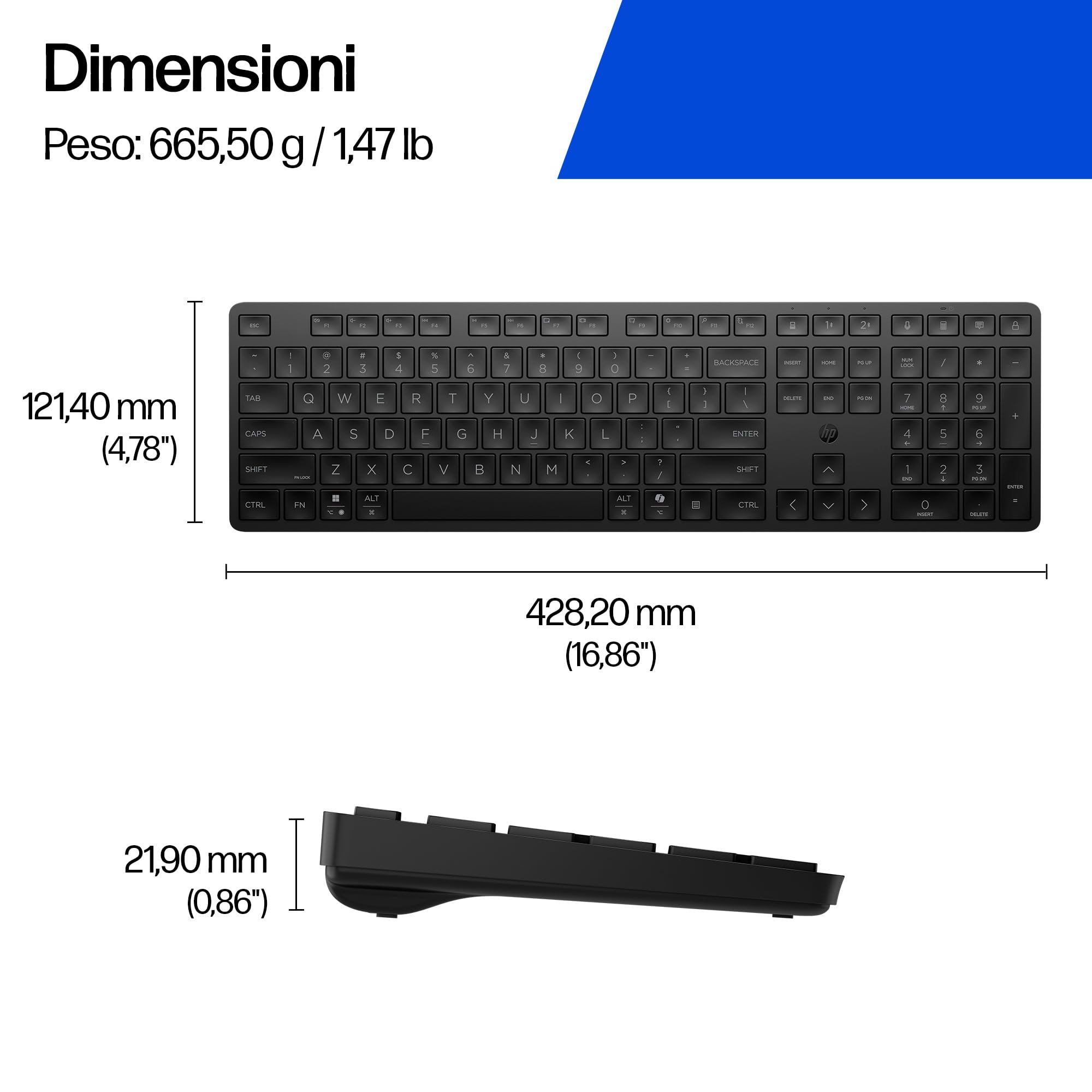 HP 490K Tastiera Wireless Multidispositivo, Connessione Bluetooth e USB, Tasti Silenziosi e Programmabili, 22 Tasti, Tasto Copilot, Compatibile con Windows, macOS, iOS, Android, QWERTY Italiano, Nero