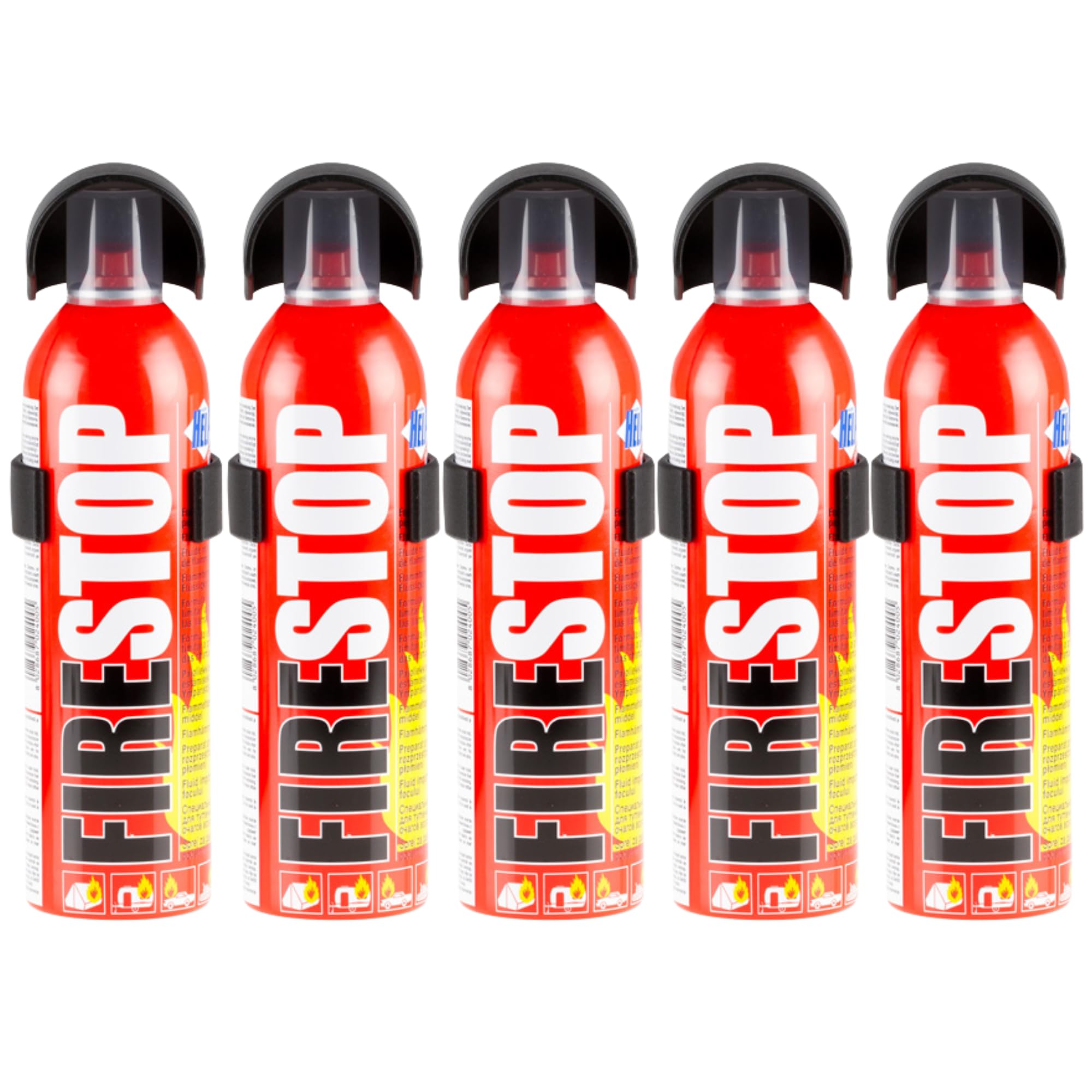 GreenSensor - Spray extintor de incendios, 400 ml, 1-5 unidades, mini extintor portátil con soporte de pared y cabezal pulverizador, spray extintor contra quemaduras de grasa, líquidos y sustancias
