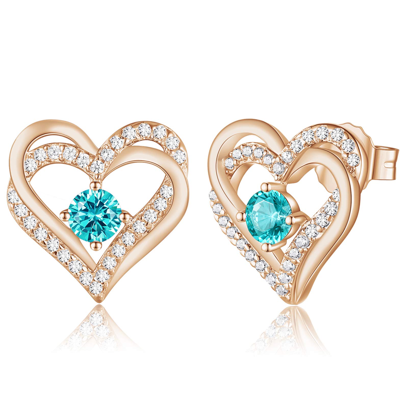 Forever Love Heart Stud Earrings for Women, 925 Sterling Silver Birthstone Heart Stud Earrings Christmas Day Mother's Day Gift Anniversary Birthday Jewelry Gifts for Women Wife Her