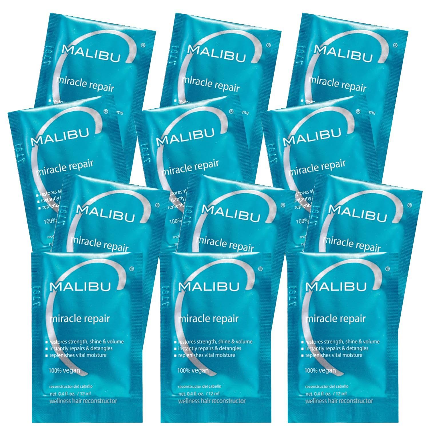 Malibu C Miracle Repair Hair Reconstructor - Nourishing Treatment for Weak, Damaged Strands - Flax Protein & Vitamin B5 for Moisture (12 Packets)