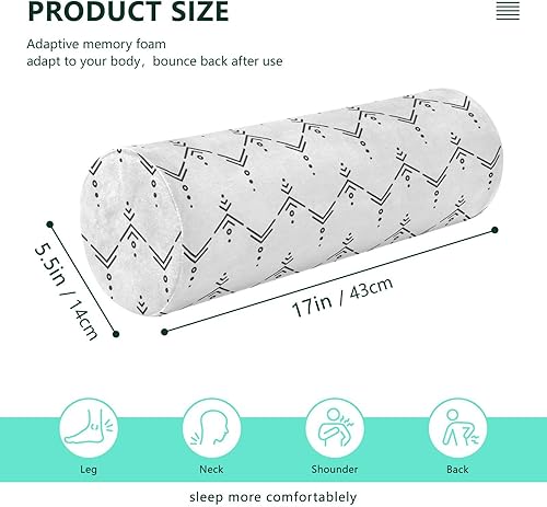 Miniatura 3 de Almohada cilíndrica para el cuello, almohada redonda de espuma viscoelástica para dormir, almohada negra con funda extraíble lavable para soporte de