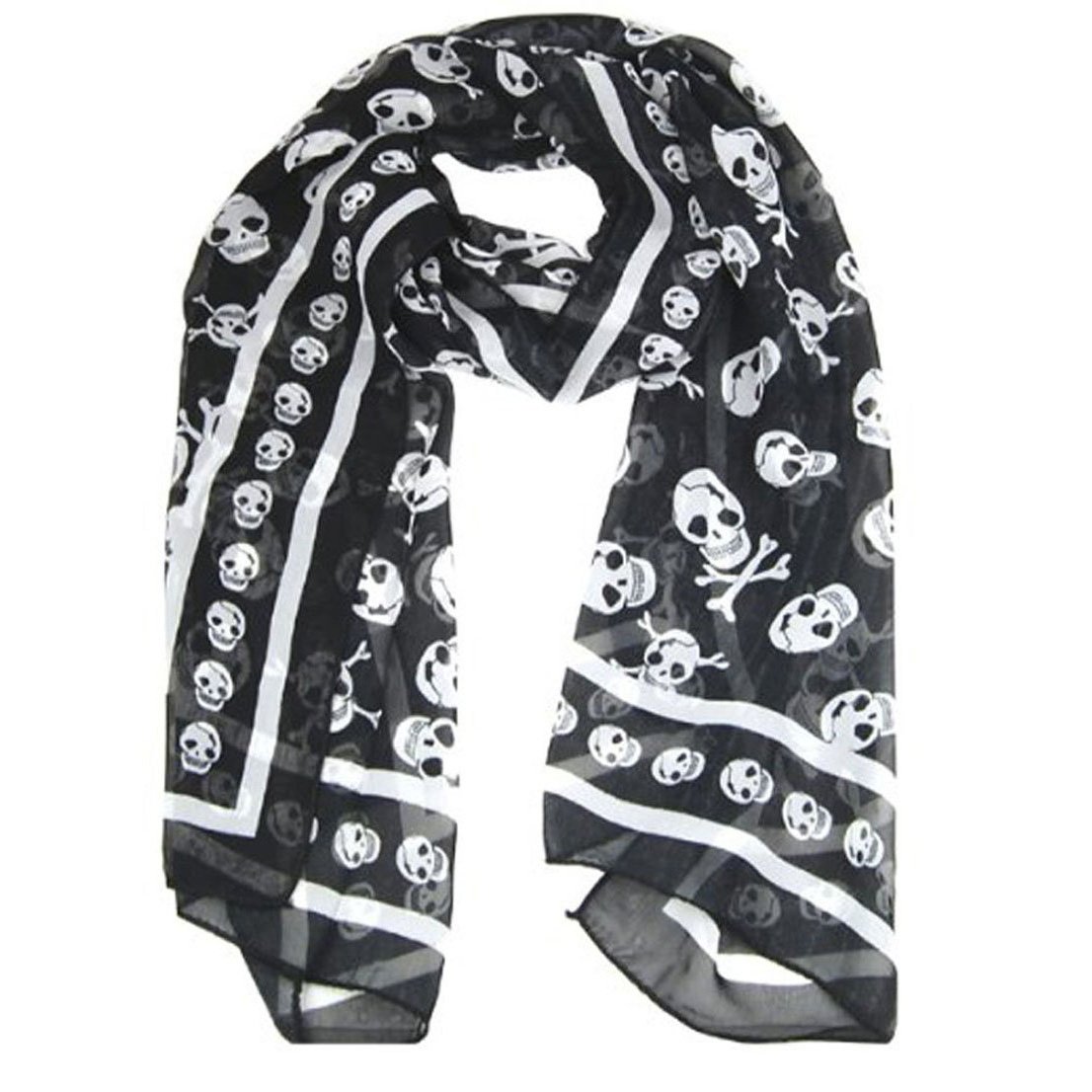 Fat-Catz-Copy-Catz Unisex Black Lightweight Chiffon Skull & Cross Bone Ladies Scarf, Shawl Wrap