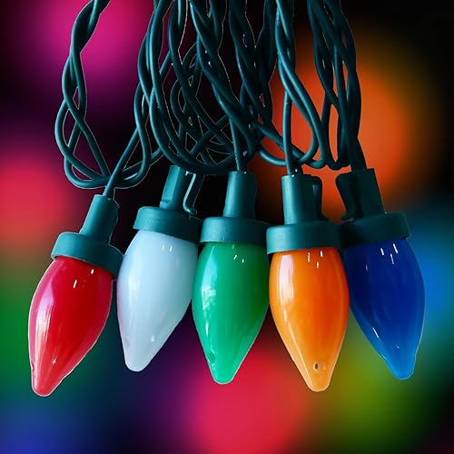 SUNSGNE C7 Luces LED de Navidad Luces de Navidad de colores de 26 pies con 50 bombillas LED multicolor para Navidad, interiores y exteriores,
