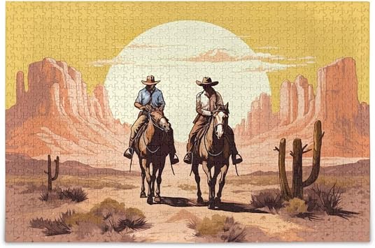 Western Cowboy Puzzle 1000 Pieces - Wooden Jigsaw Puzzles for Family Games - Suitable for Teenagers and Adults