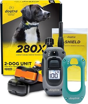 Dogtra 280X 2-Dog Remote Training E-Collar + X-Shield Plate Teal Green | Premium & Durable Build, 1/2 Mile Range, Waterproof, 100 Levels, LED Light, Boost & Vibration, 10lbs+