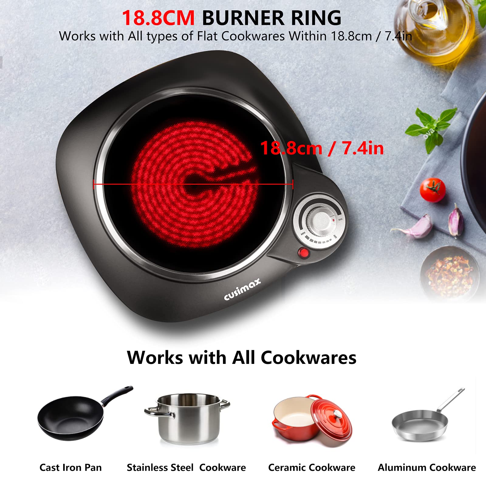 Cusimax CMIPB112 Portable Hot Plate, Hot Plates for Cooking, Single