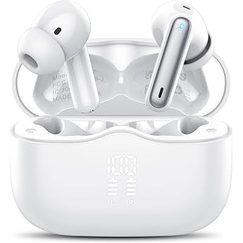 Kabellose Bluetooth Kopfh rer in ear Kopfh rer Bluetooth 5.4 mit 4 ENC Noise Cancelling Mics Tiefer Bass 40Std Spielzeit Kabellose Kopfh rer IP7 Wasserdicht Ohrh rer mit LED-Anzeige Elfenbeinwei